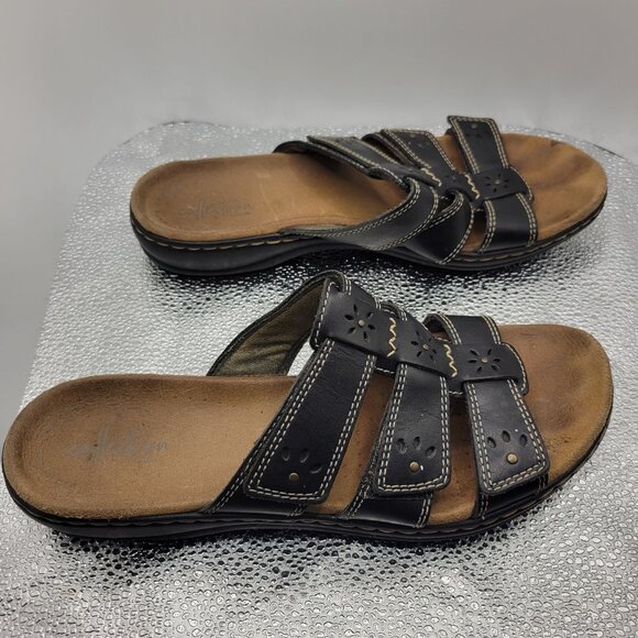 Collection by Clarks Womens Black Leather Slide Sandals Size 10 Comfort Vibes - Picture 1 of 10